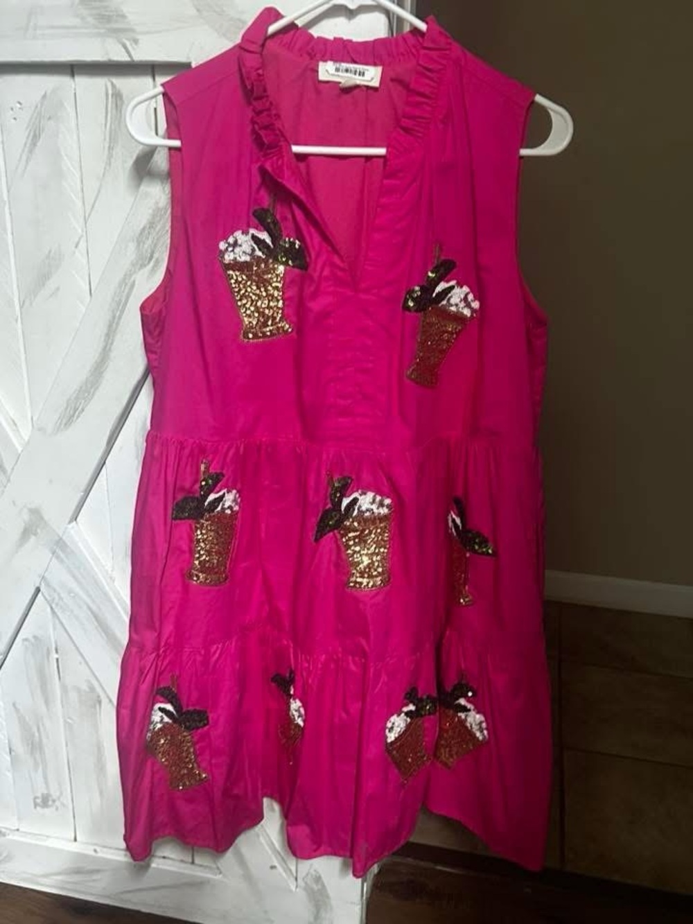 Bright Pink Sequin Cocktail Embellished Tiered Dress